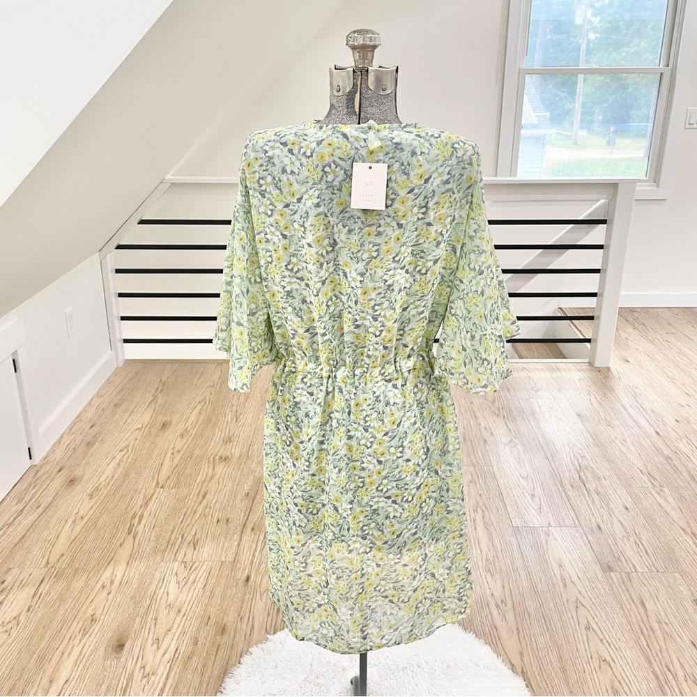 NWT LC Lauren Conrad, green, yellow and white tie front kimono - Picture 6 of 6